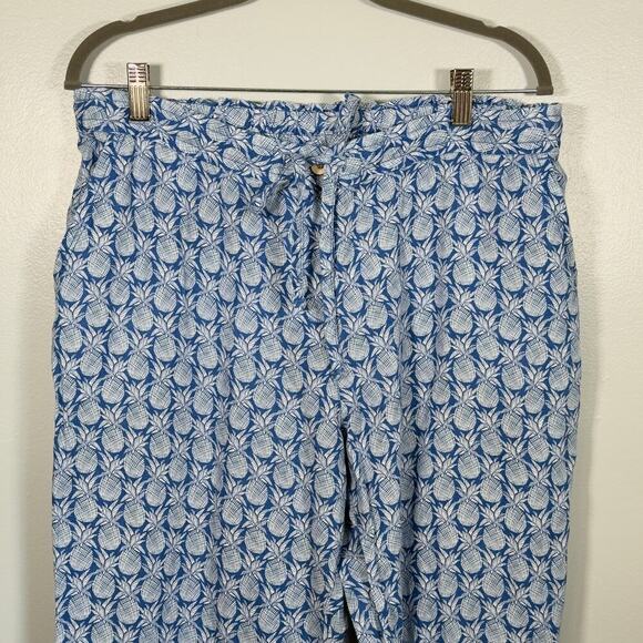 Tommy Bahama 100% Linen Pineapple Print Drawstring Pant L Tropical Blue White - Picture 3 of 7